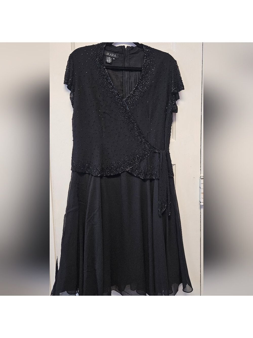 J Kara Black Beaded Maxi Cocktail Dress